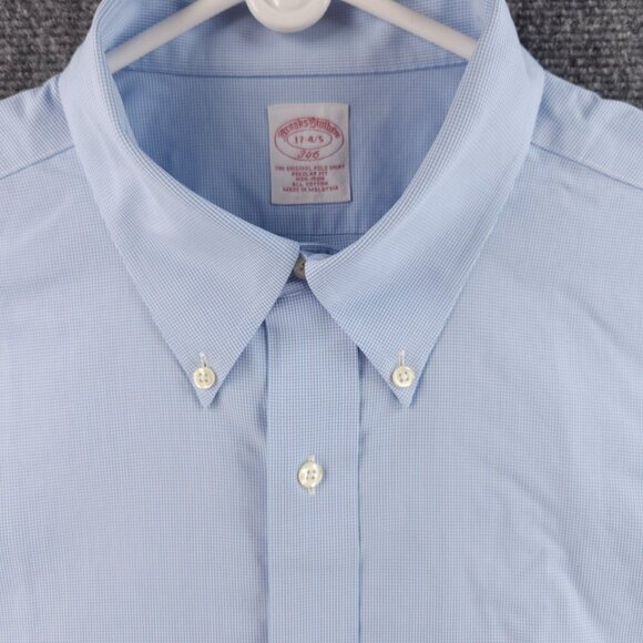 Brooks Brothers Cotton Check Non-Iron Button-Down 17 4/5 Blue Mens Pocket Shirt - Picture 2 of 16